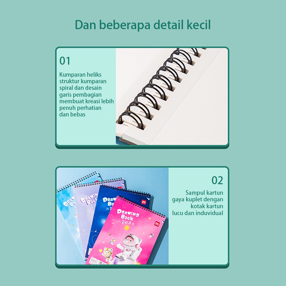 Deli School Drawing Book / Buku Gambar Jilid Spiral Kertas Tebal 100 GSM 30 Lembar 73387