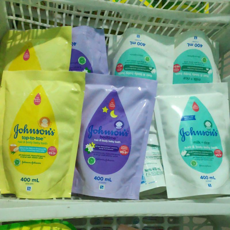 Johnson Hair &amp; Body baby Bath Top to Toe Newborn Refill 400ml Kuning Bedtime Ungu Johnsons Milk &amp; Rice Bayi Baru Lahir Kuning Jonson Sabun CAIR dan Sampo Johnson's Shampo