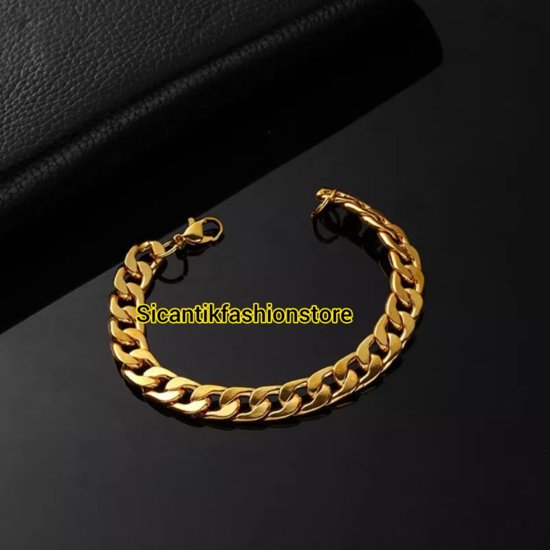 Gelang Titanium Rantai Gold 19CM Fashion Wanita Pria Terbaru Terlaris Anti Karat Selamanya Gelang Sisik Naga 18K Titanium Asli