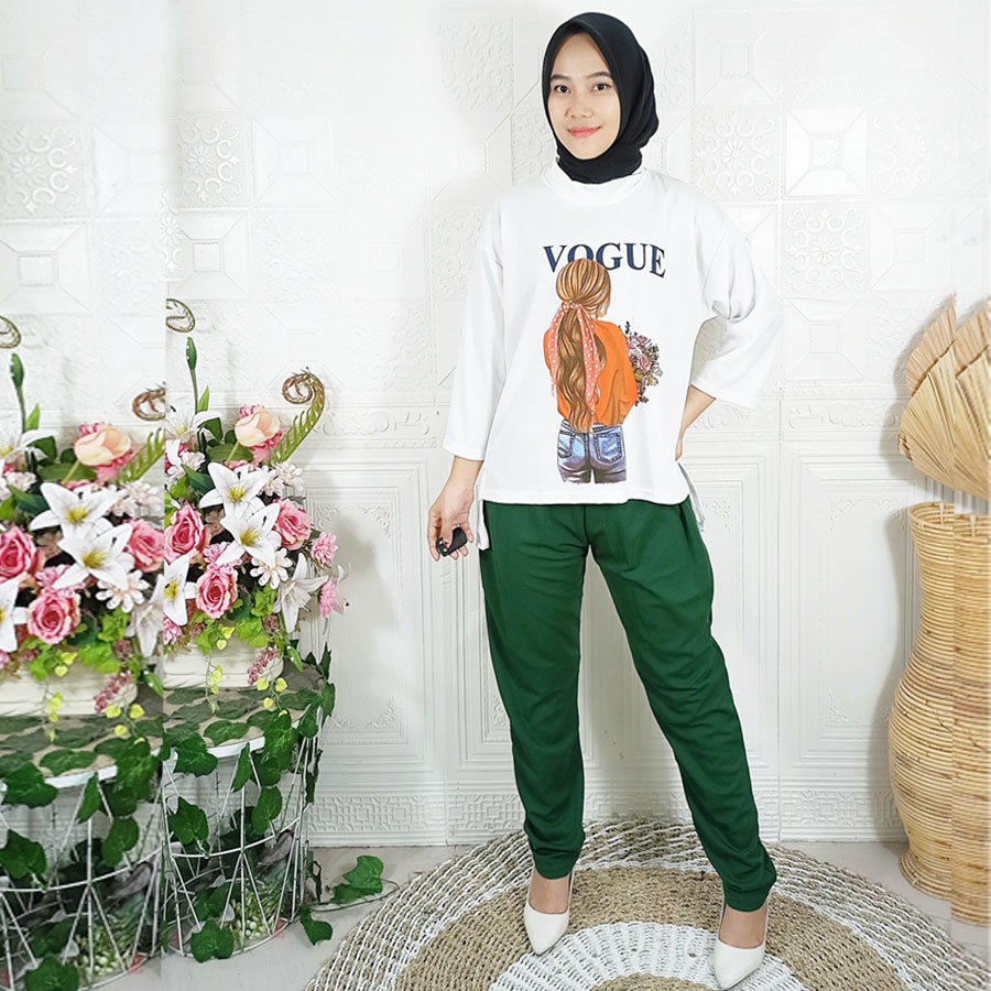 SETELAN HAWEEN VIRAL BAJU PUTIH WANITA CANTIK DAN CELANA PANJANG BASIC CARLINA FASHION