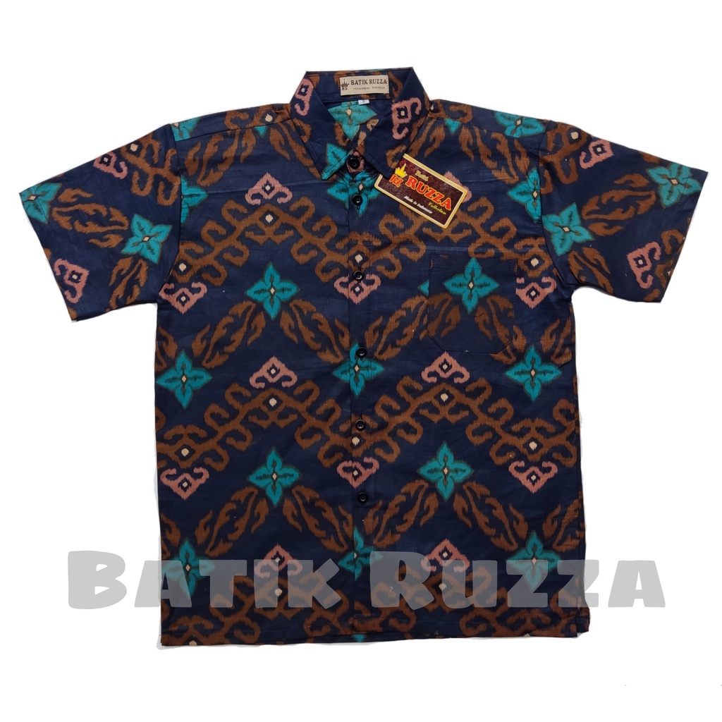 RUZZA Batik Anak Ukuran 0-15 Tahun Kemeja Motif Sekar Tosca Hijau Biru Toska