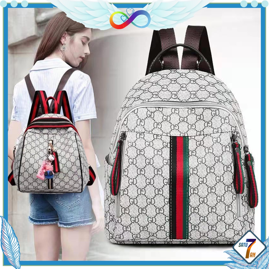 Satu7an T253 Tas Ransel Wanita Mini Free Gantungan Style Fashion Korea Import Backpack Cewek Tas Punggung Kulit PU