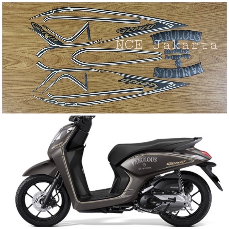 STIKER STRIPING MOTOR GENIO FABULOUS 2020 ABU COKLAT MATE BROWN