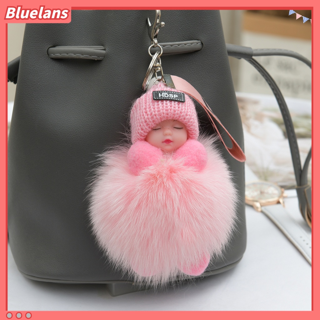 Gantungan Kunci Boneka Bayi Tidur Fluffy Rajut Multi Warna Untuk Wanita