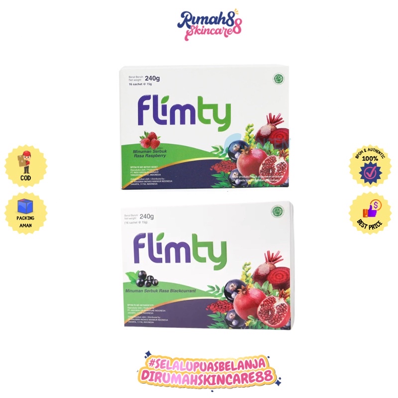 FLIMTY Fiber | Detox | Antidioksidan Rasa Blackcurrant / Raspberry - 1 Box 16 Sachet Minuman Diet Pelangsing Alami Pelangsing Ampuh