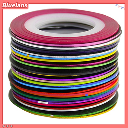 (In Stock) Kacamata Hitam Lensa Warna Warni ♡30pcs / Roll Stiker Tape Garis Warna Campur Untuk Dekorasi Nail Art DIY