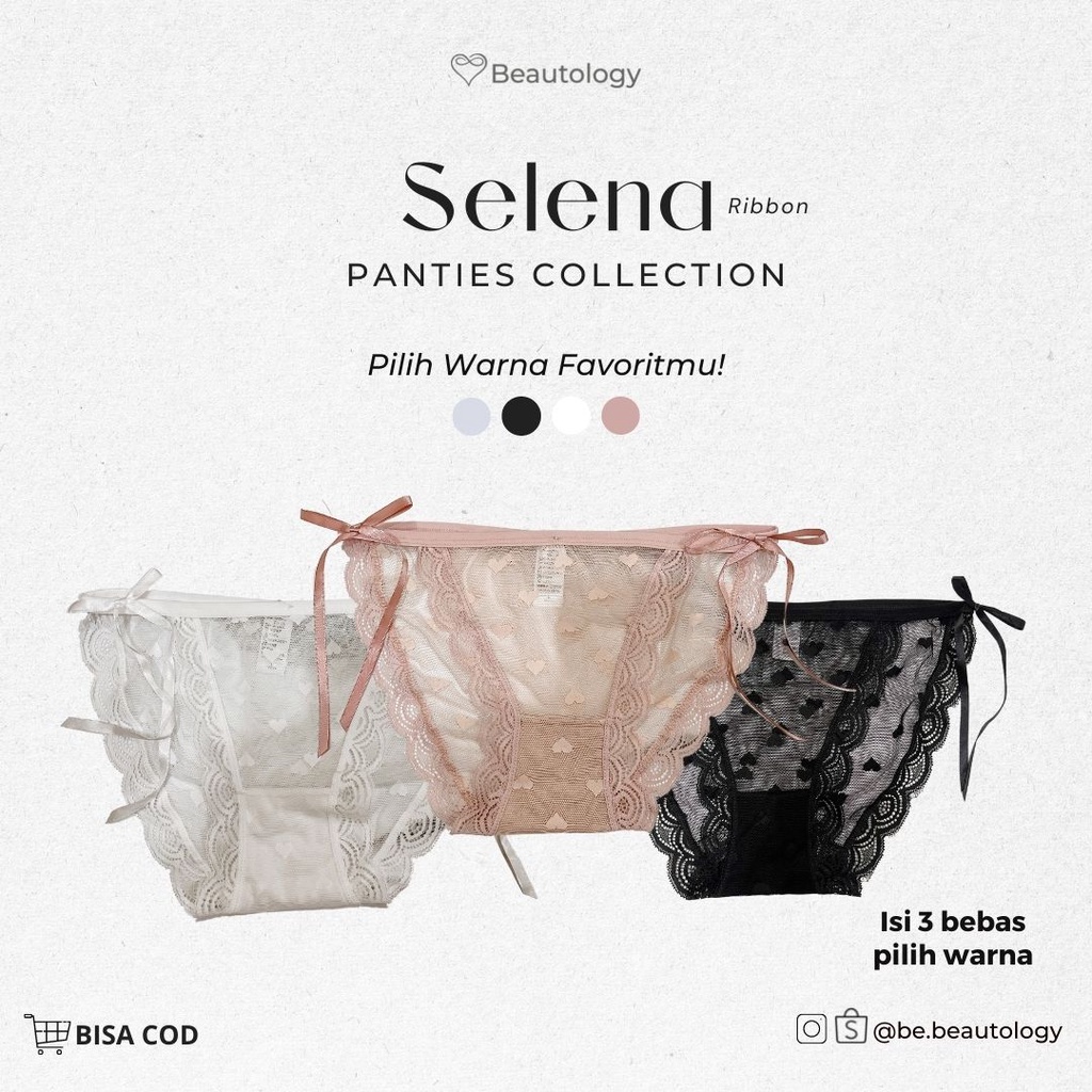 SELENA RIBBON PANTIES ISI 3 PCS Celana Dalam Wanita Seamless Sexy Lace High Quality CD Terawang Moti