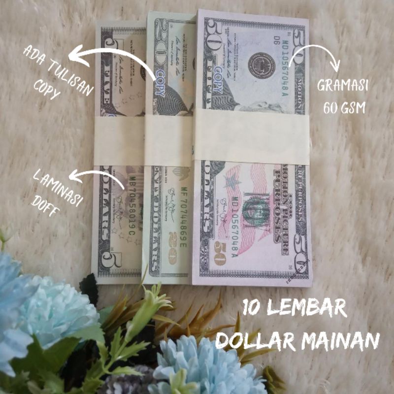 10 Lembar Uang Dollar Mainan