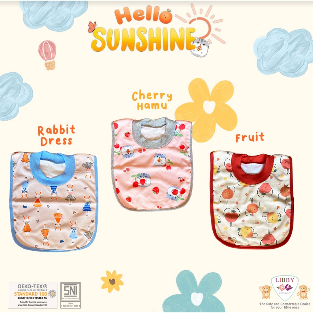 Libby - Hello Sunshine | Slaber Baby Dengan Rib 3pcs