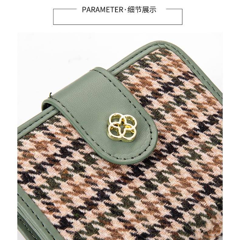 Hathin muii COD  Dompet Pendek Wanita -  Fenty Wallet Houndstooth Ritsleting Atau Tutup Mode Retro Fashion Korea Women's Wallet