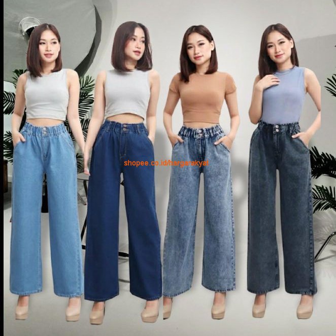 Shena Kulot Jeans Wanita Kancing 2 / Celana Kulot Jeans Prita Wide-Leg Jeans