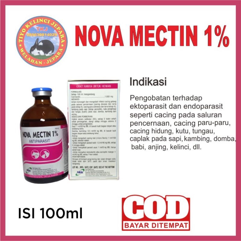Nova mectin 1% 100 ml obat scabies,kutu, jamur, cacingan,tungau, demodex untuk kelinci kucing anjing