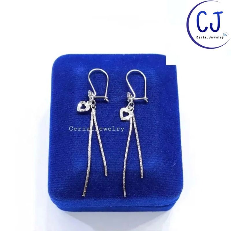 Anting Perak Asli Silver Wanita 925 Lapis Emas Putih Model Panjang _ Anting Perak