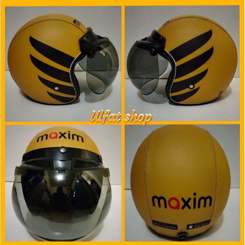 helm bogo retro dewasa motif Maxim kuning hitam