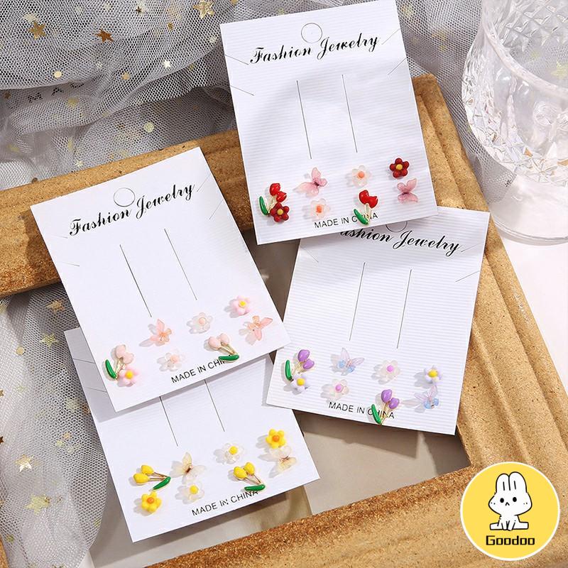 Anting Set Perhiasan Anting-anting Kupu-kupu Bunga Berwarna-Warni -Doo