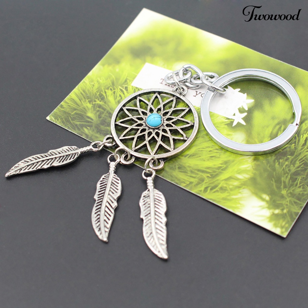 Twowood Gantungan Kunci Dream Catcher Hiasan Batu Turqoise Imitasi