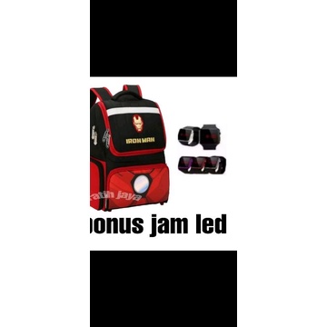 tas anak laki - tas sekolah anak laki - tas anak Ironman - ransel sekolah anak - tas anak cowok (BONUS JAM LED)