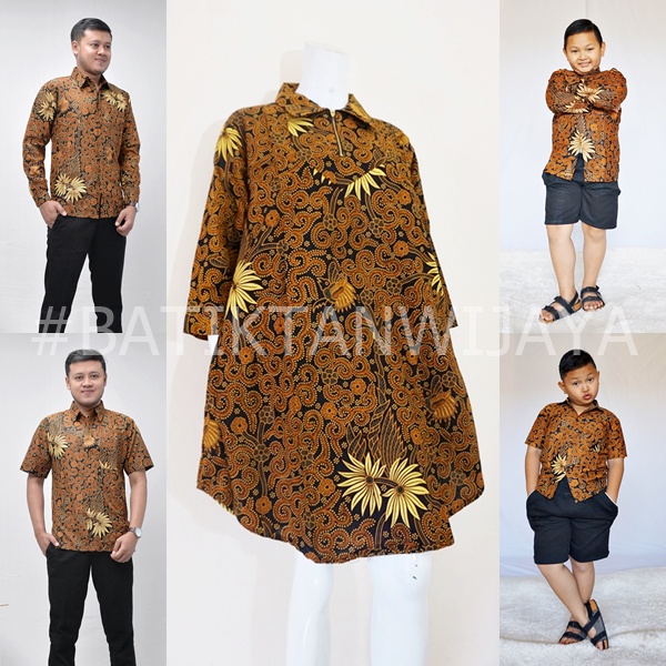 Batik Couple Keluarga Mama Model Tunik Dress Papa dan Anak Laki Kemeja Lengan Panjang Pendek Bahan K