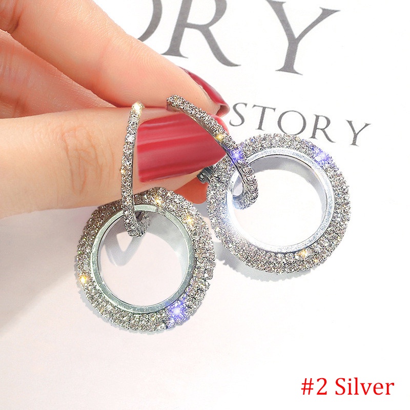 Hot Sale/Hot Sale/Fashion Mewah Anting Wanita Kristal Geometris Hoop Bulat Anting Perhiasan Hadiah