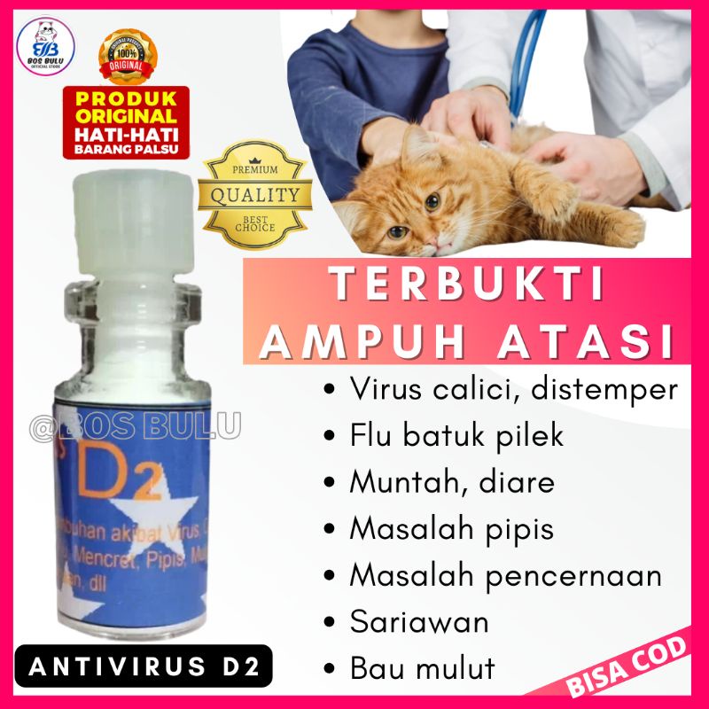 D2 obat virus calici distemper flu batuk pilek bersin mencret kucing