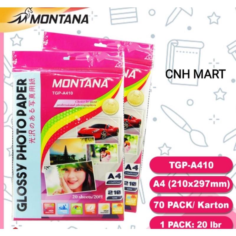 

Glossy paper A4 210 GSM Montana TGP-A410 ( isi 20 lembar) Pak Merah