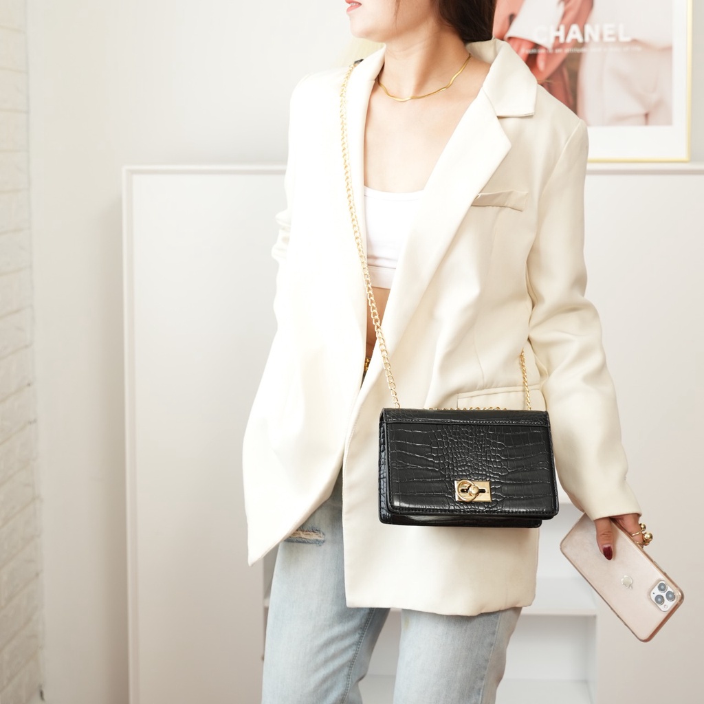Tas Bahu Wanita Sling Bag Rantai Kotak Croco #205