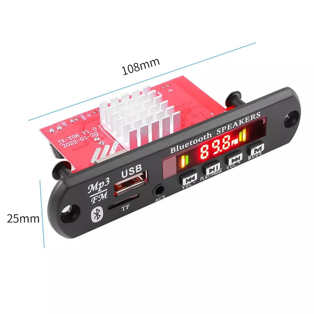 Jx-y08 12V Amplifier Mp3 Decoder Papan 2X65W Bluetooth Kompatibel 5.0 Rekaman Modul Layar Warna dengan Merekam Panggilan Lossless Papan Utama