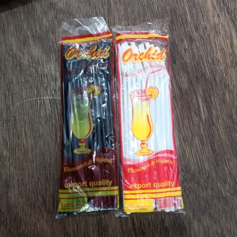 Sedotan Bengkok Orchid Flexible Putih Dan Hitam Isi 500 Batang