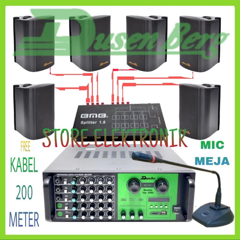 Paket Sound DUSENBERG 5 In, Cafe, Restoran, Gudang, Sekolahan, Amplifier Connect Smart tv, Speaker 6 Titik