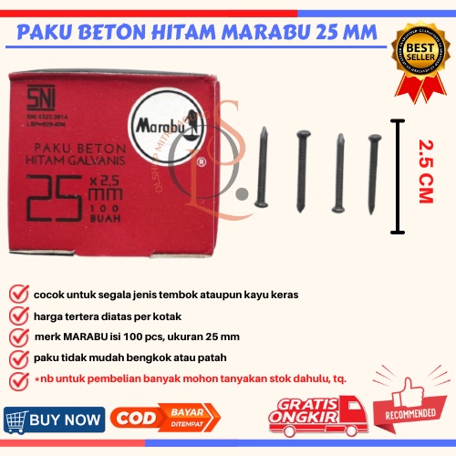 OLS Paku Beton Hitam Marabu 100 Pcs 25mm 2.5cm Paku Tembok 25mm 2.5cm