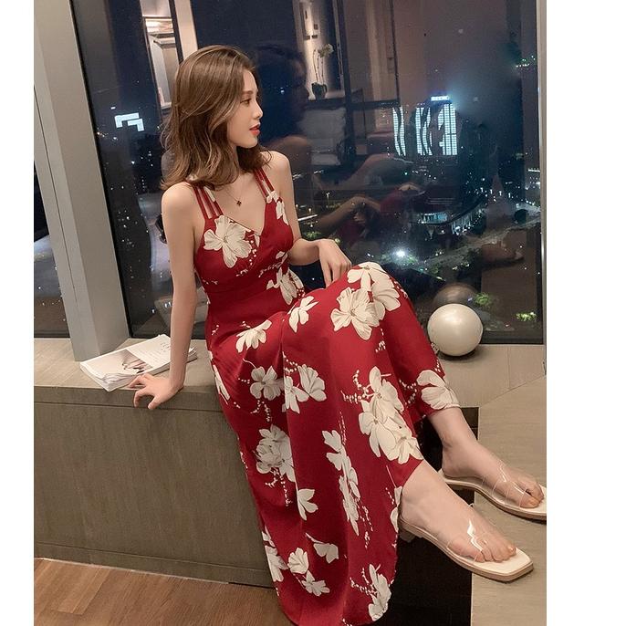 Suplier1--Baju Terusan Wanita Baju Pantai Baju Pesta Backless Dress Motif Bunga