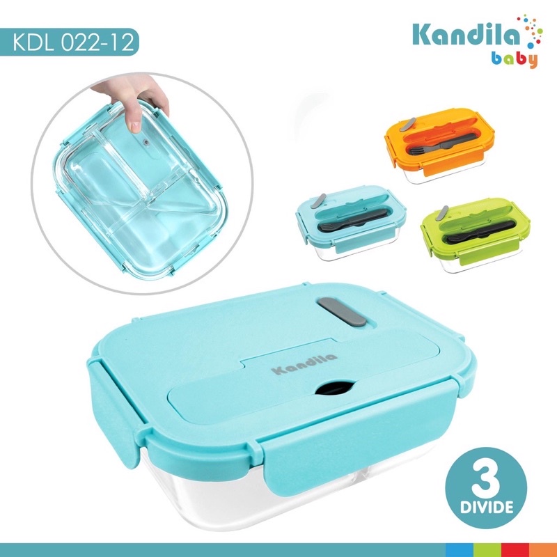 Kandila Baby KDL022-11 KDL022-12 Glass Lunch Box 2Divide - 3 Divide / Kotak Makan Kaca 2 Sekat Dan 3 Sekat - LunchBox 840ml - 850ml