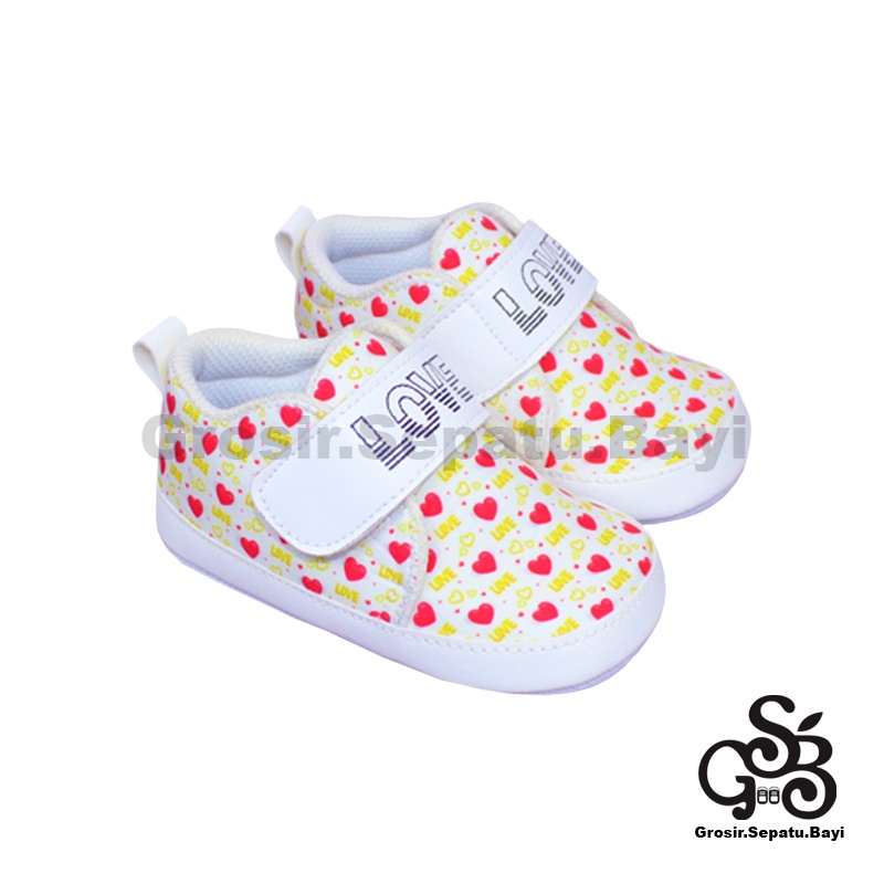 Sepatu Bayi - Baby Shoes - Prewalker  | 2-12 bulan | motif LOVE Putih ringan &amp; fleksibel