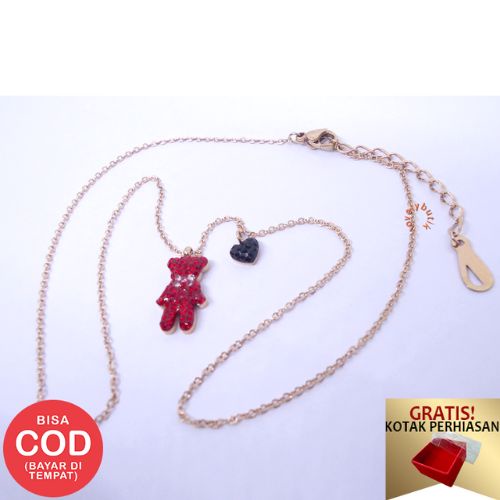 Lovelybutik - Kalung Titanium Anti Karat Kalung Red Bear New Kalung Titanium Wanita Terbaru Ukuran 45 cm  BONUS KOTAK PERHIASAN