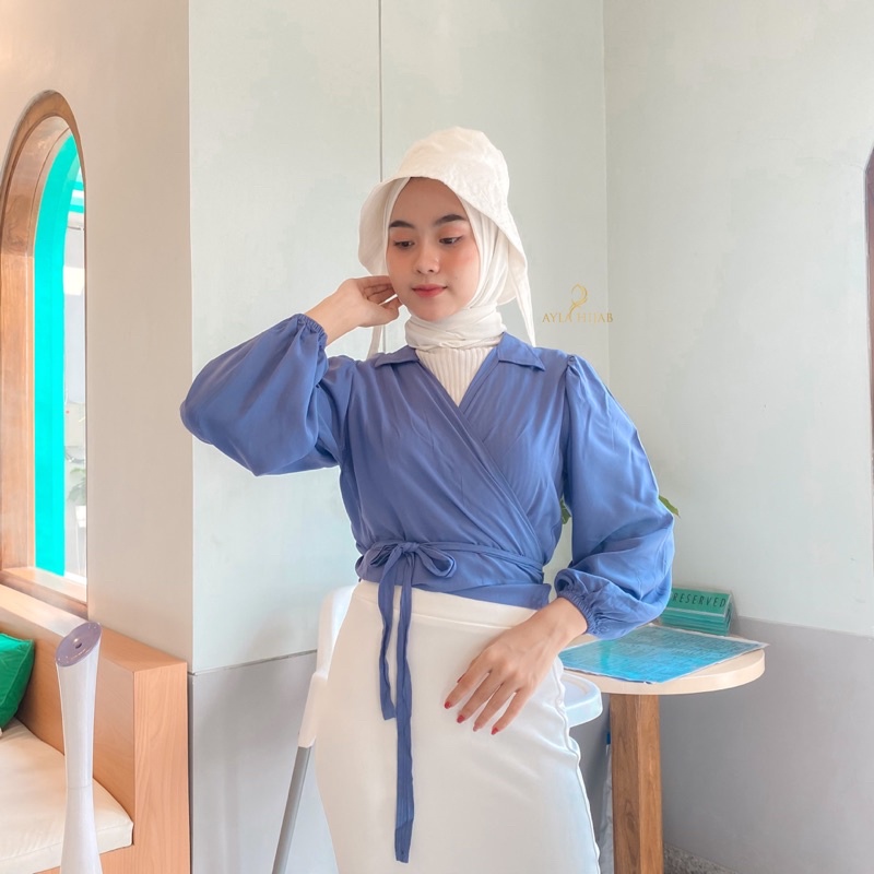 Angelie Wrap Top - Crop Top Lengan Balon - Kimono Ikat Crop - Blazer Adem Lengan Balon - Korean Long