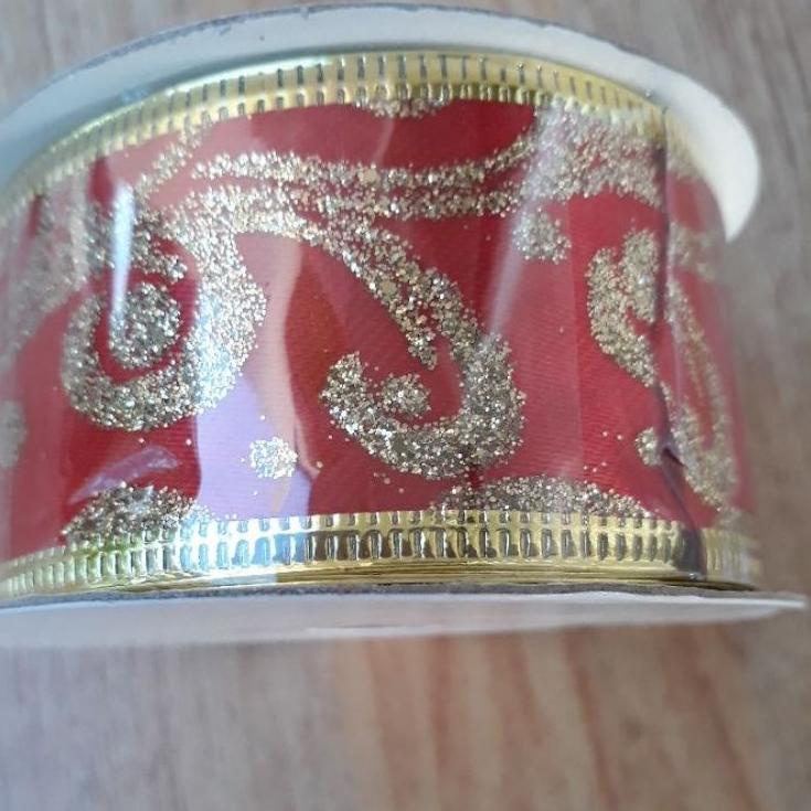 

Terlaris Pita Kawat Satin Motif Gliter 1½inc 레