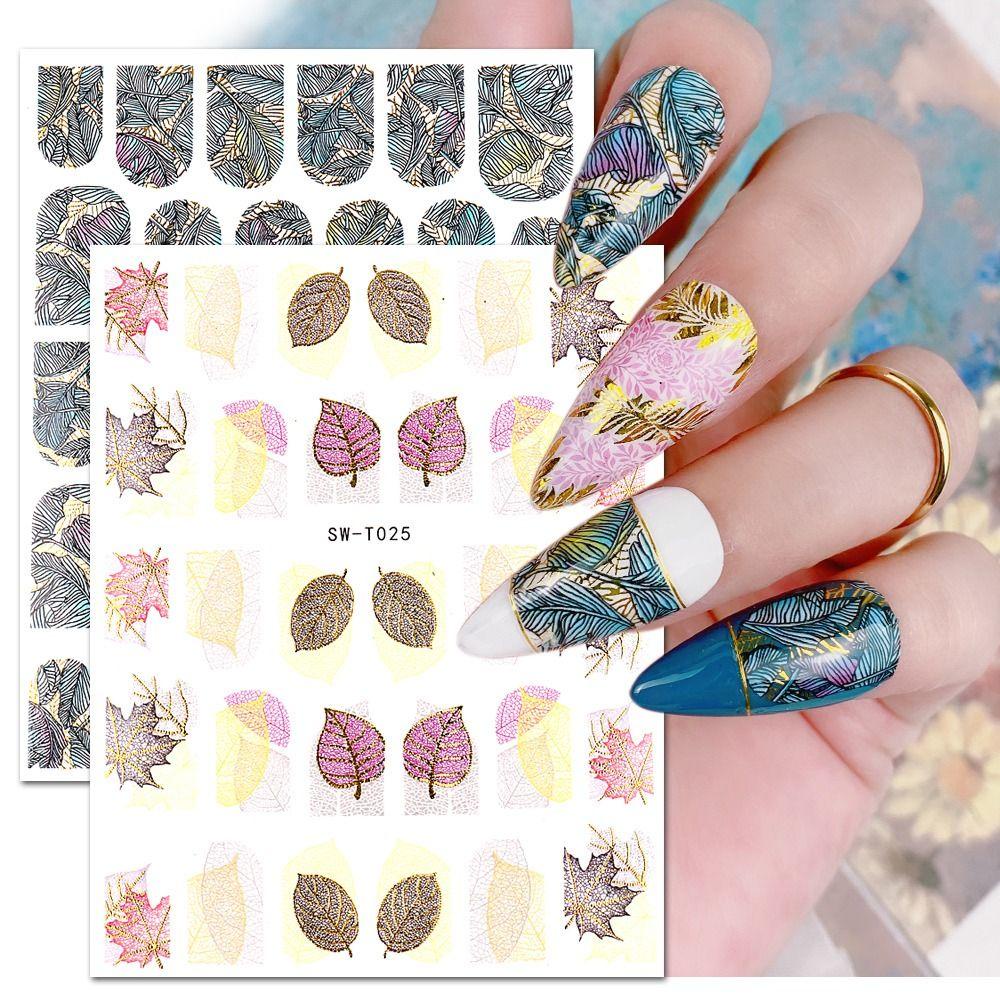 MXBEAUTY Stiker Kuku 3D DIY Vintage Wanita Musim Gugur Manicures Aksesori Musim Semi Nail Art Dekorasi