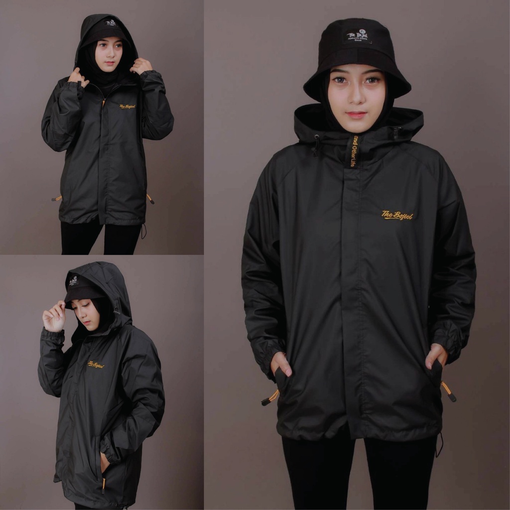 Jaket Parasut 3D Pria Wanita Waterproof Windbreaker Original Distro The Bojiel-Hitam