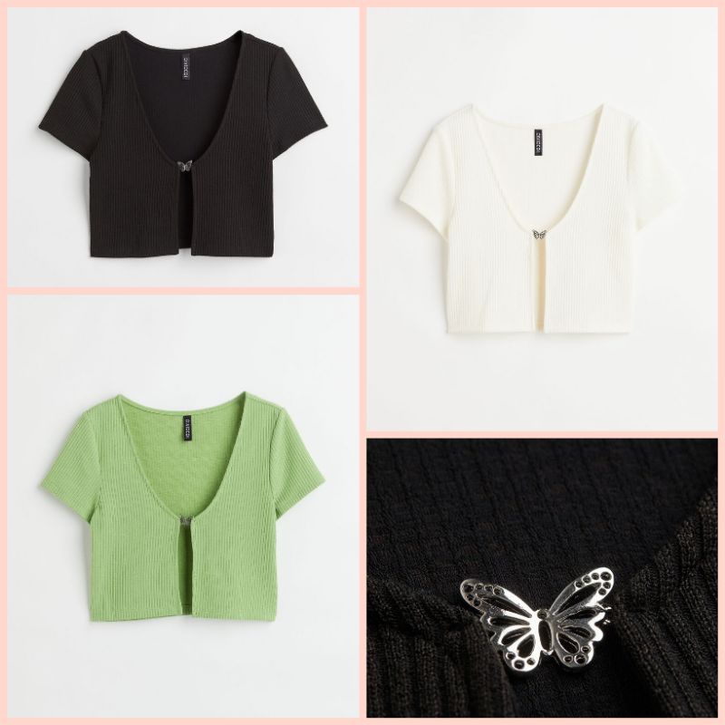 H&M Cropped Cardigan Lengan Pendek Butterfly