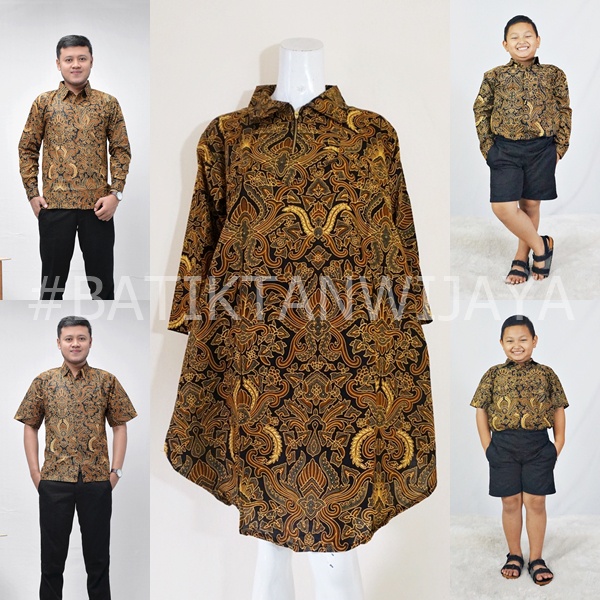 Batik Couple Keluarga Ayah Ibu Anak Laki Bahan Katun Sogan Motif Pisang Bali Jogja Bisa Untuk Seraga
