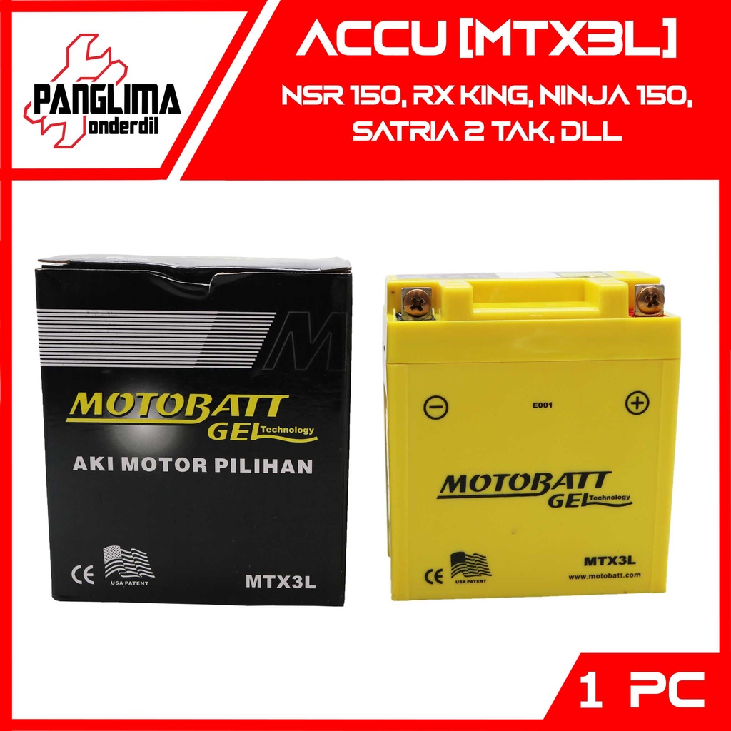 Accu MTX3L NSR 150 &amp; RX King Old-New &amp; Ninja 150 &amp; Satria 2 Tak Hiu-Lumba Aki-Acu Battery-Batre Kering-Gel Merk Motobatt 3ah-3 Ah