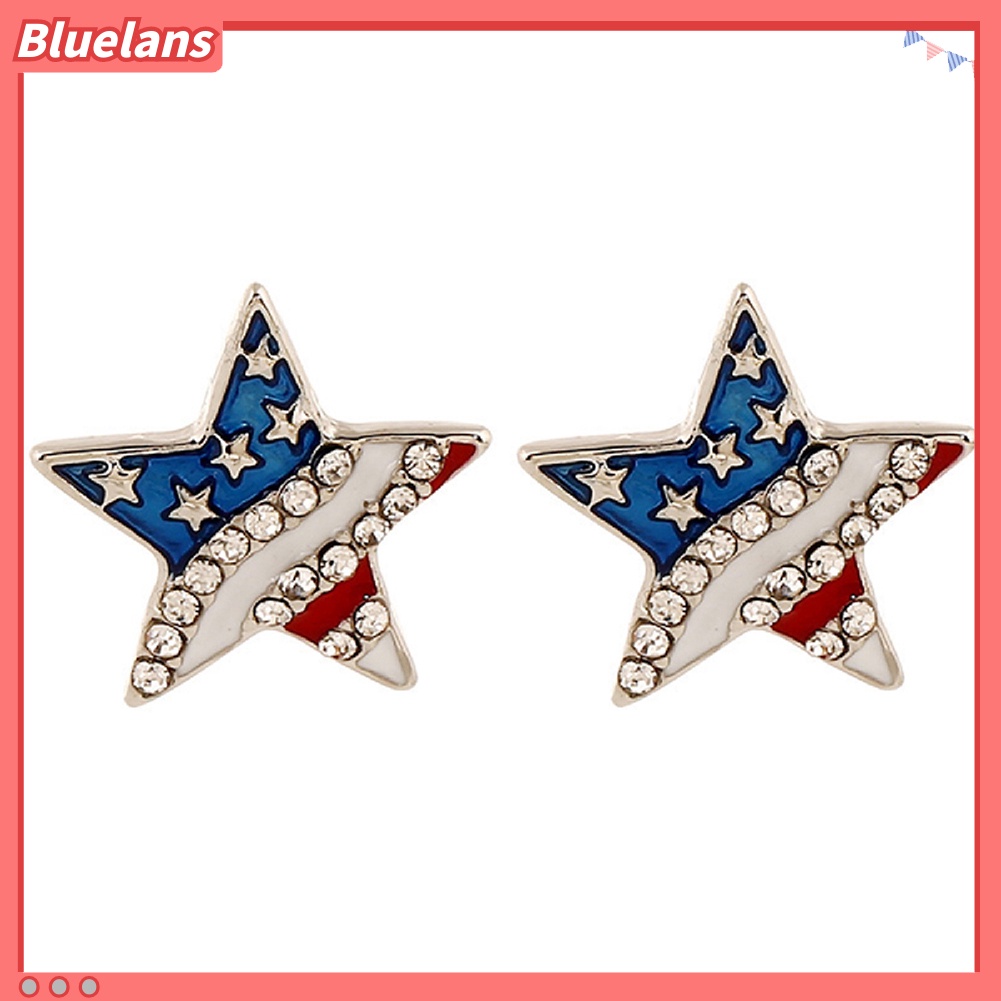 Bluelans Women Rhinestone Star Love Heart American Flag Ear Studs Piercing Earrings Gift