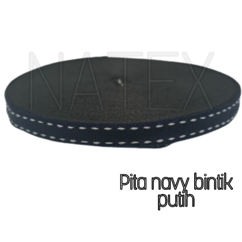 pita motif bintik , pita tali motif bintik . grosgrain . ukuran 1 cm atau 3/8 inch