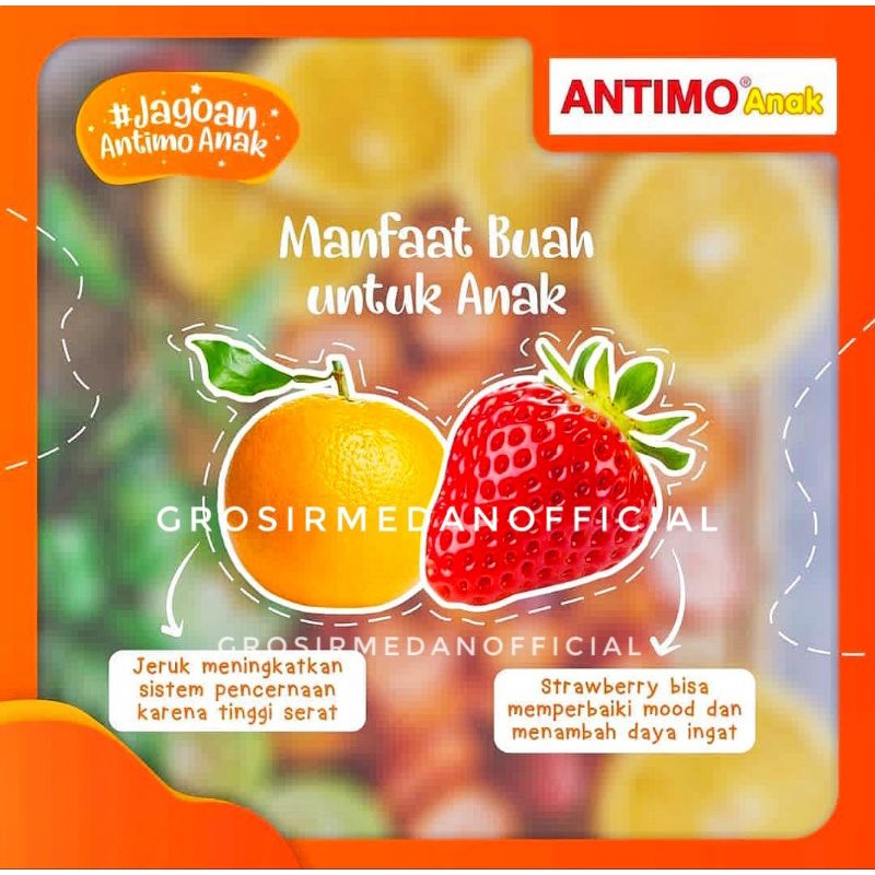 ANTIMO anak cair SACHET - OBAT ANTI MABOK MUAL PUSING MABUK PERJALANAN - RASA JERUK DAN STRAWBERY