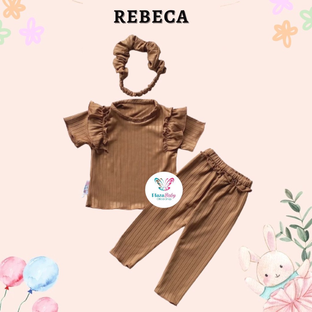 Plazababyku BBB REBECA setelan anak perempuan jumper bayi polos lucu free headband