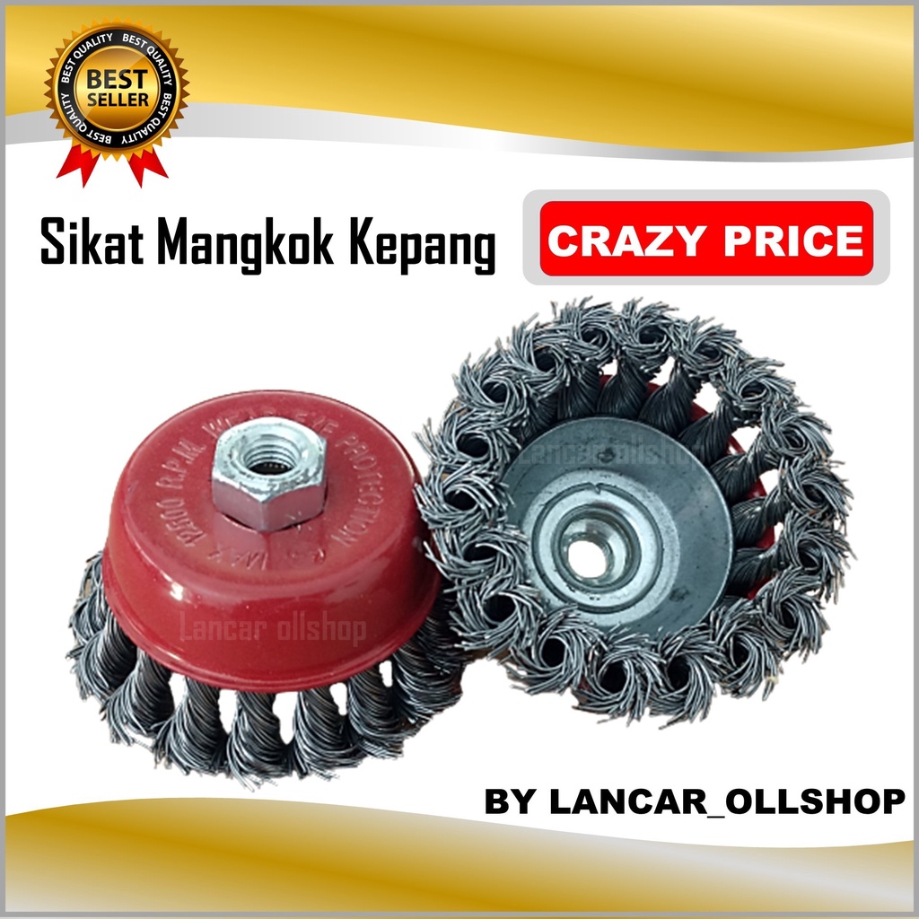 Sikat Kawat Mangkok Kepang 3 Inch Inci Wire Cup Brush Kuncir Mata Gerinda Gurinda King 3&quot; Polishing Wheel Karat