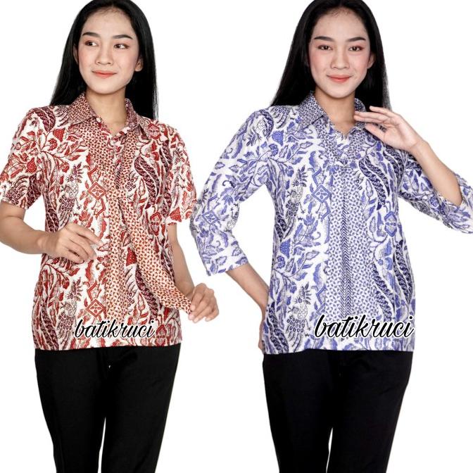 Blouse batik modern model dasi motif kombinasi ada size S s/d 5L