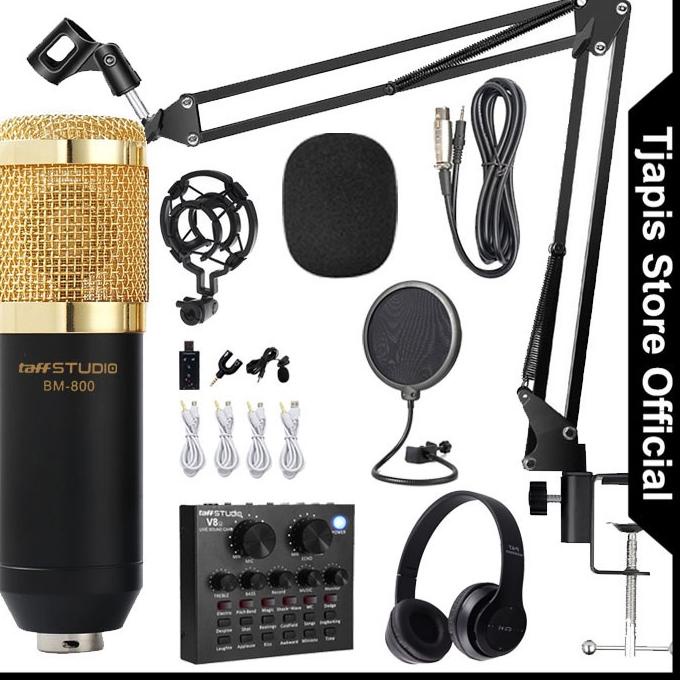 Langsung Atc PAKET KOMPLIT MIC CONDENSER STAND ARM BM 800 BM 8000 ORIGINAL TAFFSTUDIO + SOUNDCARD V8