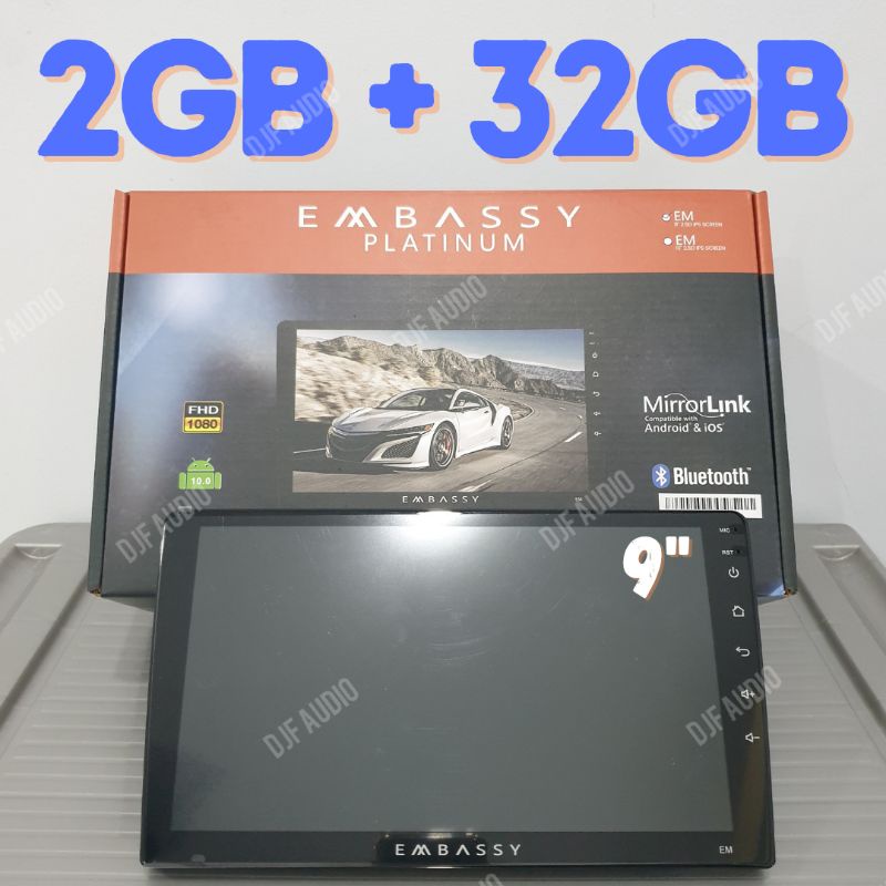 Head Unit Android Embassy  - layar 9 inci 9 Inch - RAM 2GB ROM 32GB - Double Din Android Tape Mobil