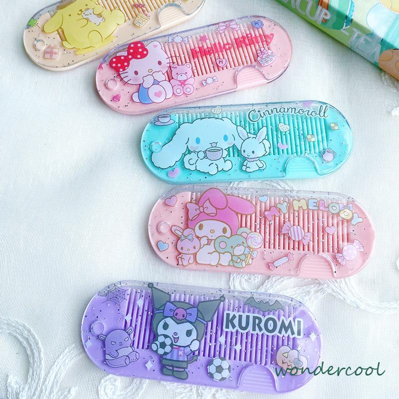 Sisir Kecil Plastik  Kartun Lucu Lipat Portabel Sisir Poni  Kuromi Melody Cinnamoroll Kitty-Won